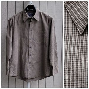 3/$12 Men's Cotton Lyocell Olive Green Checkered Shirt XL Business Casual